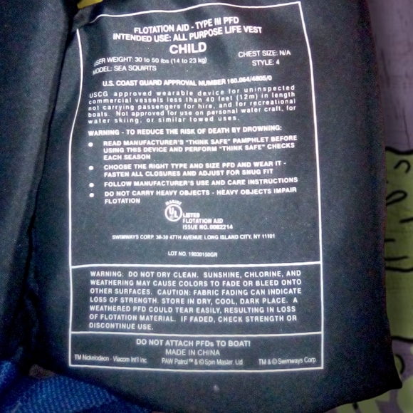 Nickelodeon Paw Patrol Children's Life Vest (NWOT) - Picture 3 of 3